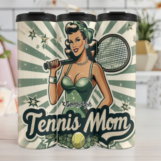 Retro Pin-Up Tennis Mum Art Thermal Tumbler (Creator Uploaded)