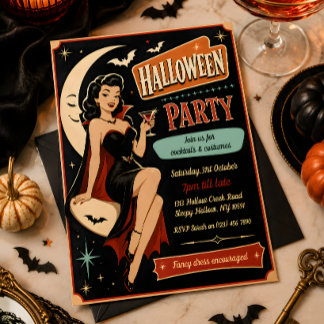 Retro Pin-Up Vampire Halloween Party Invitation
