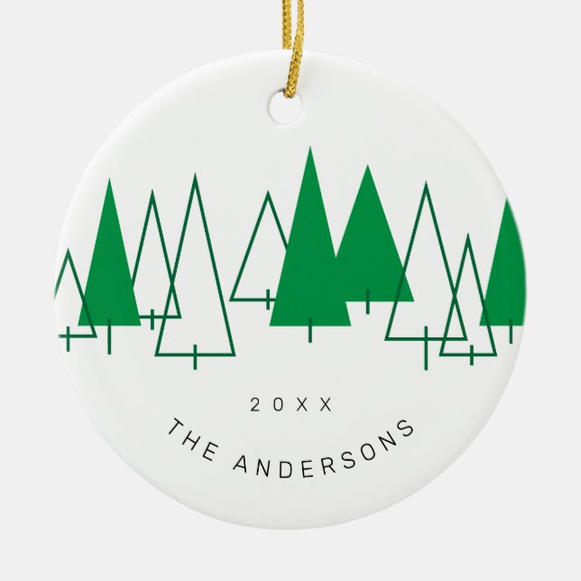 Retro Pine Trees Christmas Ceramic Tree Decoration (Front)