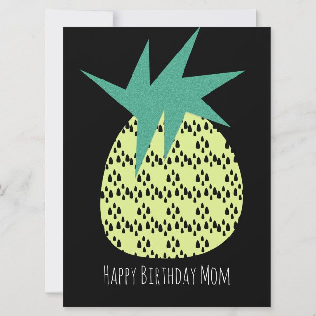 Retro Pineapple Happy Birthday Yellow Black Card (Front)