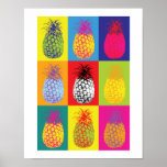 Retro Pineapple Pop Art Bright Kitchen Food Print<br><div class="desc">Brightly colored pineapple retro litho print effect kitchen food poster print</div>