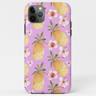 Retro pineapple tropical print on lilac background Case-Mate iPhone case