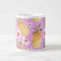Retro pineapple tropical print on lilac background