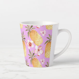 Retro pineapple tropical print on lilac background latte mug