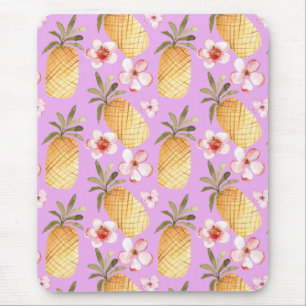 Retro pineapple tropical print on lilac background mouse pad