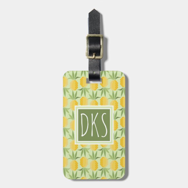 Retro Pineapples | Monogram Luggage Tag (Front Vertical)