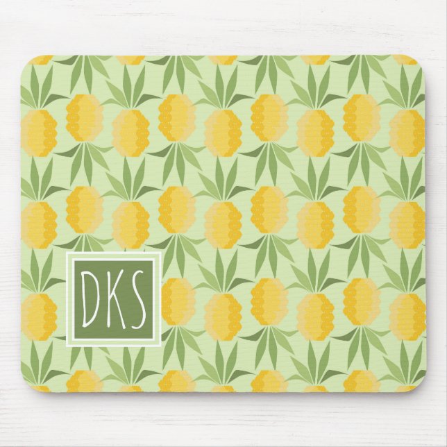Retro Pineapples | Monogram Mouse Pad (Front)
