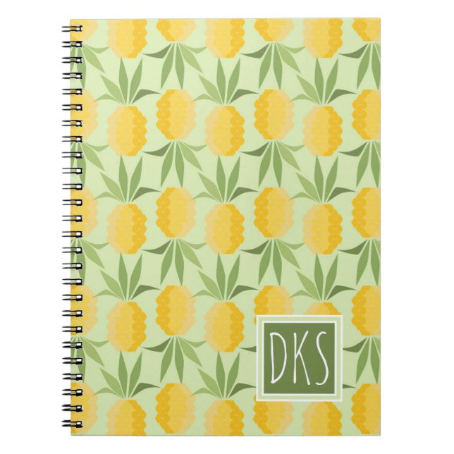 Retro Pineapples | Monogram Spiral Notebook (Front)