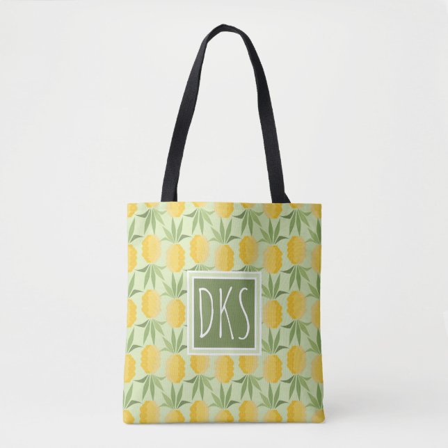 Retro Pineapples | Monogram Tote Bag (Front)