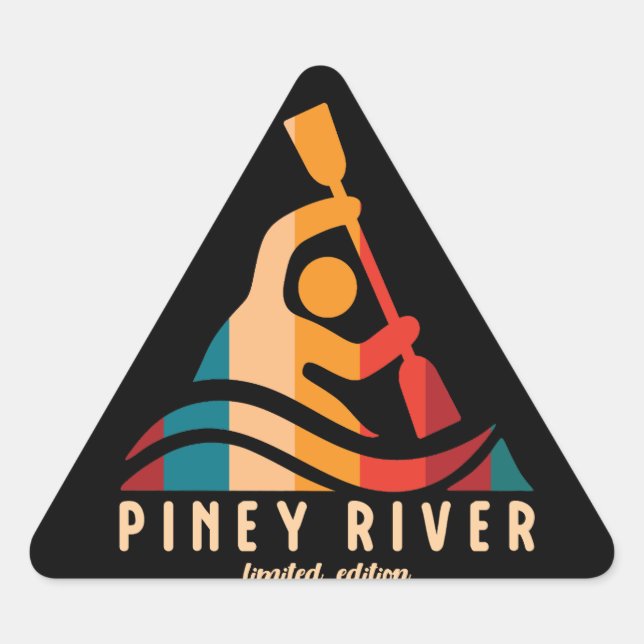 Retro Piney River Kayaking Triangle Sticker (Front)