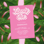 Retro Pink 21st Birthday Invitation<br><div class="desc">A simple retro 21st birthday invitation featuring elegant calligraphy script typography and minimalist design in pink and white colour.</div>