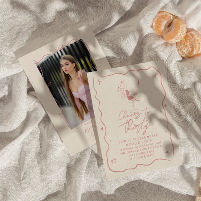 Retro Pink 30th Cheers To Thirty Photo Birthday  Invitation (Creator Uploaded)