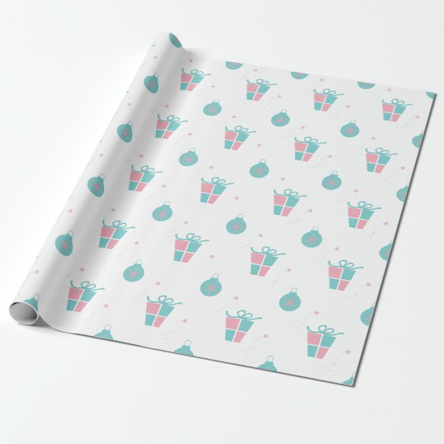 Retro Pink and Aqua gift box  Wrapping Paper (Unrolled)