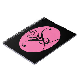 Retro Pink and Black Flourish Rose Spiral Notebook