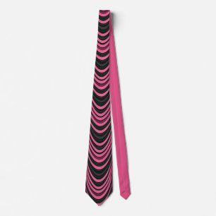 Retro Pink and Black Wavy Abstract Pattern Tie