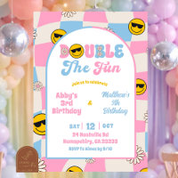 retro pink and blue chequered joint birthday 
