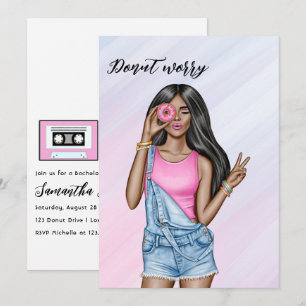 Retro Pink and Blue Doughnut Girl Bachelorette Par Invitation