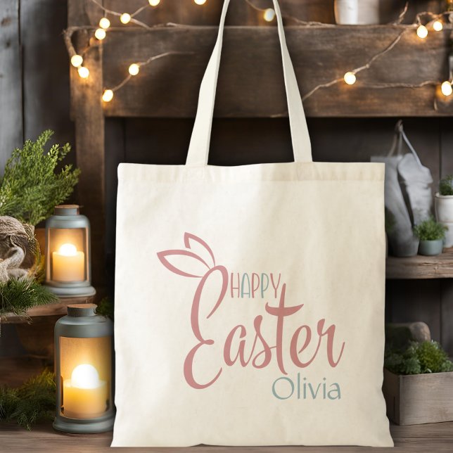 Retro Pink And Blue Personalised Happy Easter Tote Bag (Retro Pink And Blue Personalized Happy Easter Tote Bag)