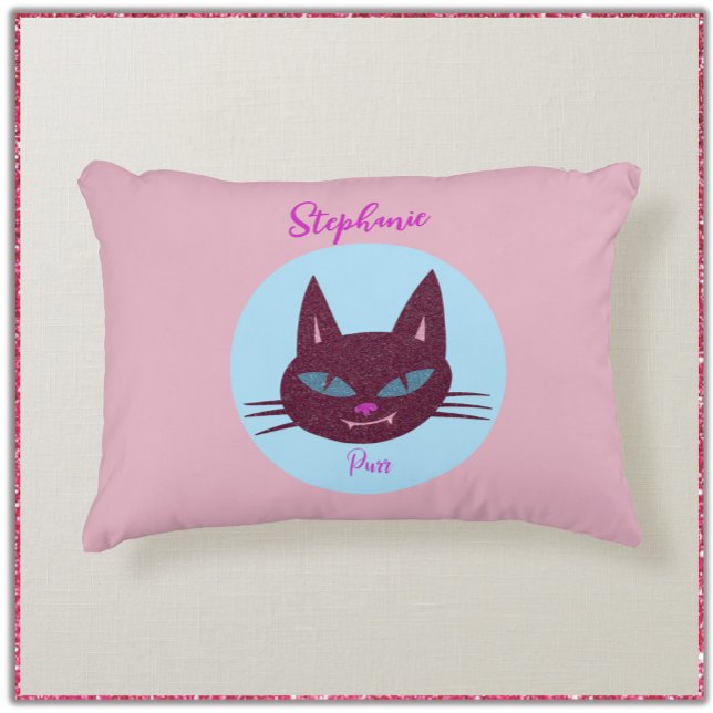 Retro Pink and Blue Purring Kitty Decorative Cushion (Creator Uploaded)