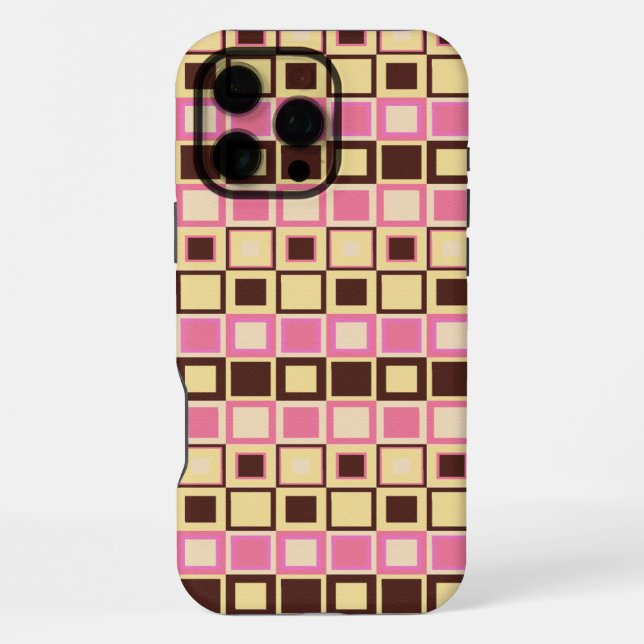 Retro Pink and Brown Geometric Square Pattern iPhone Case (Back)