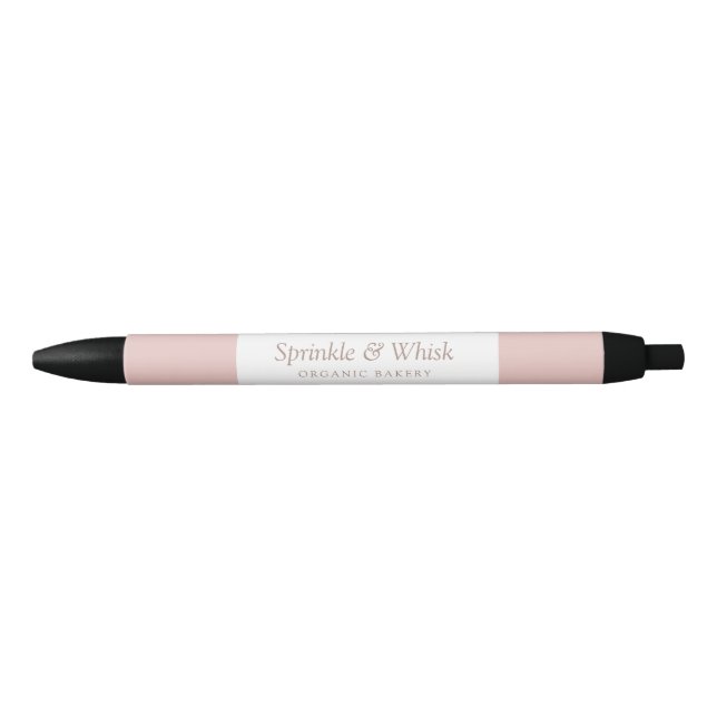 Retro Pink And Brown Heart Stripes Bakery Black Ink Pen (Front)