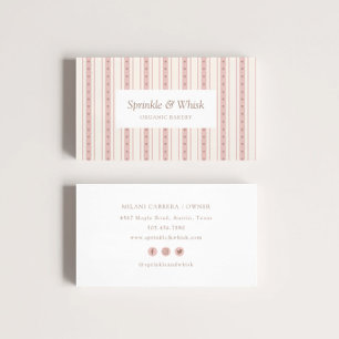 Retro Pink And Brown Heart Stripes Bakery Business Card