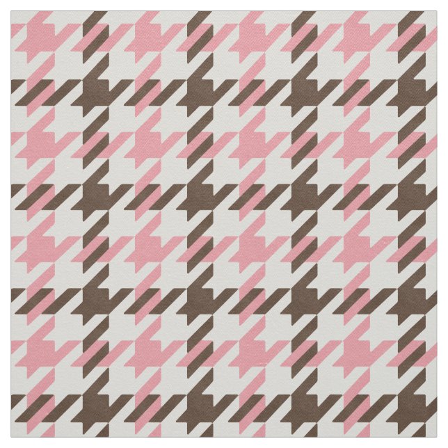 Retro pink and brown houndstooth plaid pattern fabric (Swatch)