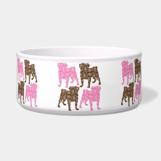 Retro Pink and Brown Paisley Pugs (Front)