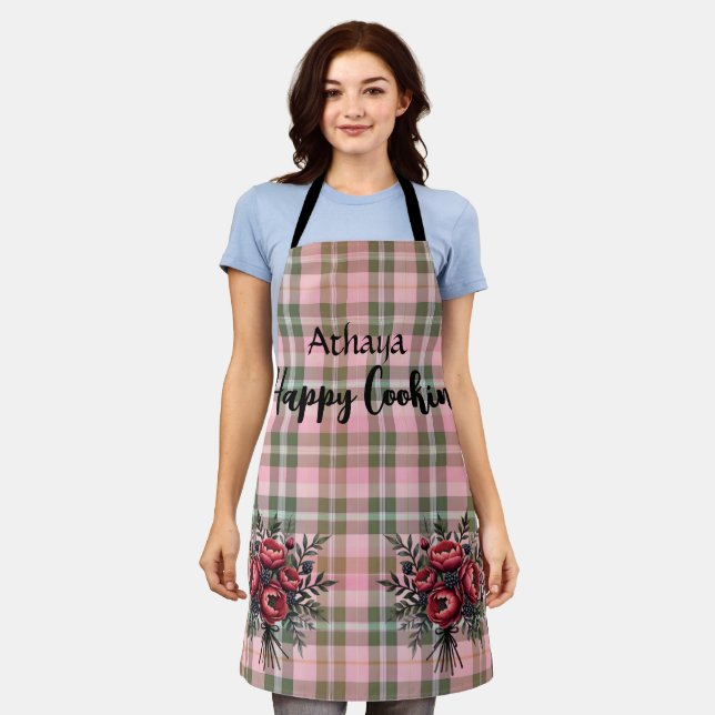 Retro Pink and flower Stripes Apron (Worn)