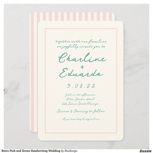 Retro Pink and Green Handwriting Wedding Invitation (Creator Uploaded)