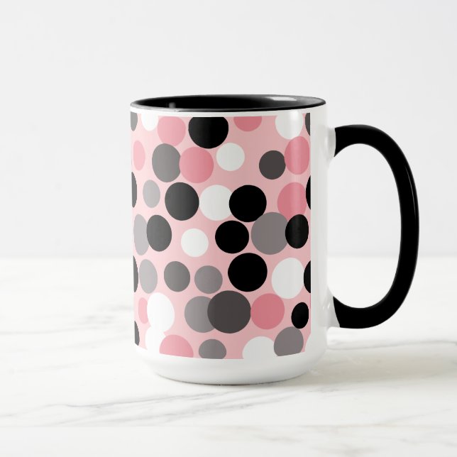 Retro Pink and Grey Polka Dots Mug (Right)