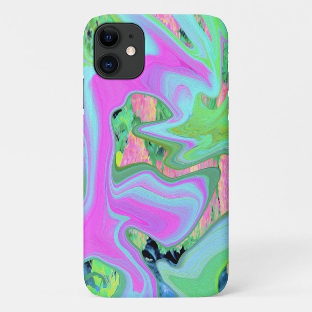 Retro Pink and Light Blue Liquid Art on Hydrangea Case-Mate iPhone Case (Back)