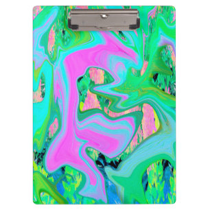 Retro Pink and Light Blue Liquid Art on Hydrangea Clipboard