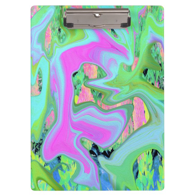 Retro Pink and Light Blue Liquid Art on Hydrangea Clipboard (Front)