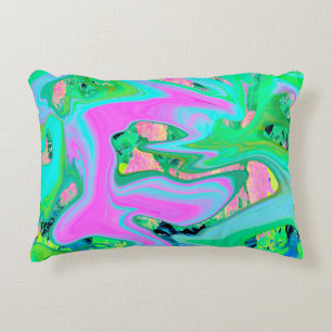 Retro Pink and Light Blue Liquid Art on Hydrangea Decorative Cushion