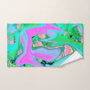 Retro Pink and Light Blue Liquid Art on Hydrangea Hand Towel