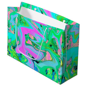 Retro Pink and Light Blue Liquid Art on Hydrangea Large Gift Bag