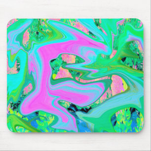 Retro Pink and Light Blue Liquid Art on Hydrangea Mouse Pad
