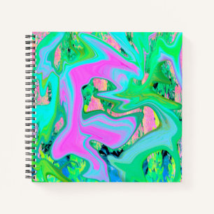 Retro Pink and Light Blue Liquid Art on Hydrangea Notebook