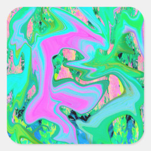 Retro Pink and Light Blue Liquid Art on Hydrangea Square Sticker