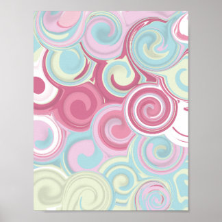 Retro Pink and Mint Green Spiral Geometric Pattern Poster