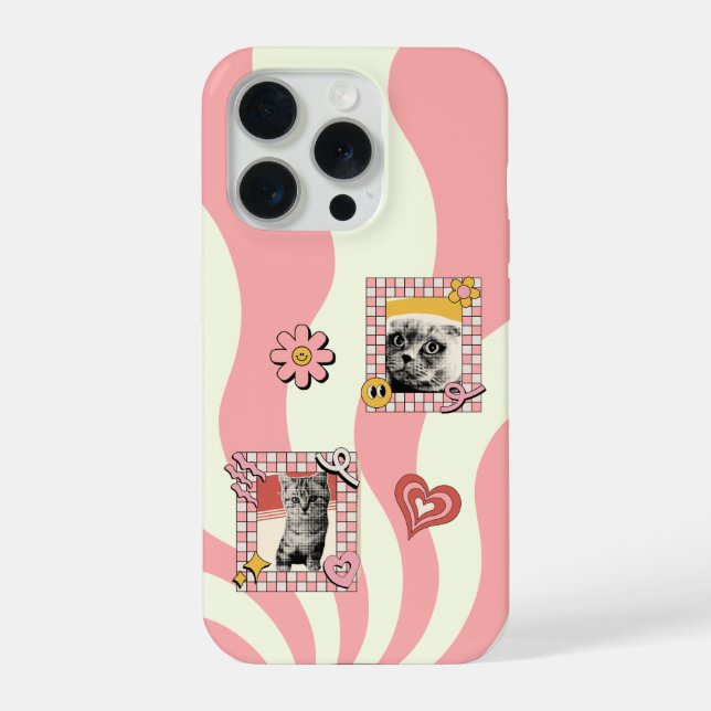 Retro pink and nostalgic cat frame iPhone case (Back)