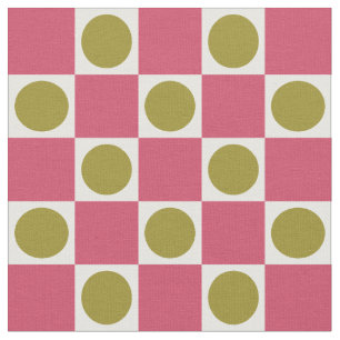 Retro Pink and Olive Circle Check Fabric