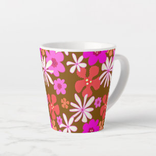 Retro Pink and Orange Floral Illustrated Mug