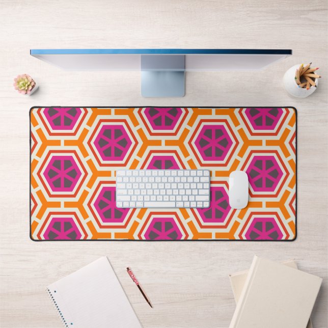 Retro Pink and Orange Modern Geometric Pattern Desk Mat (Office 1)
