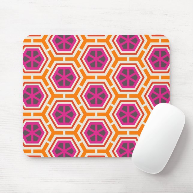 Retro Pink and Orange Modern Geometric Pattern Mouse Pad (With Mouse)