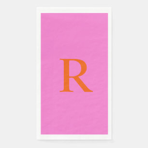 Retro Pink and Orange Monogram Paper Guest Towel Napkin
