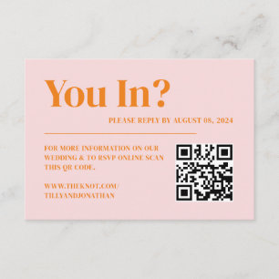 Retro Pink and Orange QR Code Wedding Website  Enclosure Card