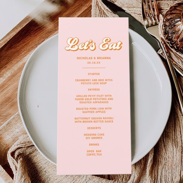 Retro Pink and Orange Summer Sunset Wedding Menu (Creator Uploaded)