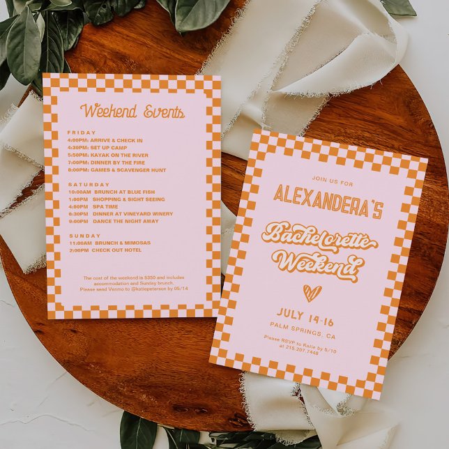  Retro Pink and Orange Sunset Bachelorette Party  Invitation (Creator Uploaded)